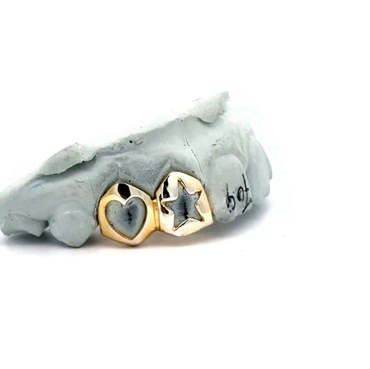 Custom 2 Teeth - Open Face Star & Open Face Heart Grillz