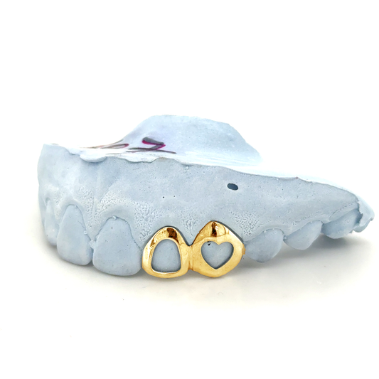 Custom 2 Teeth - Open Face Heart + Open Face Window Grillz