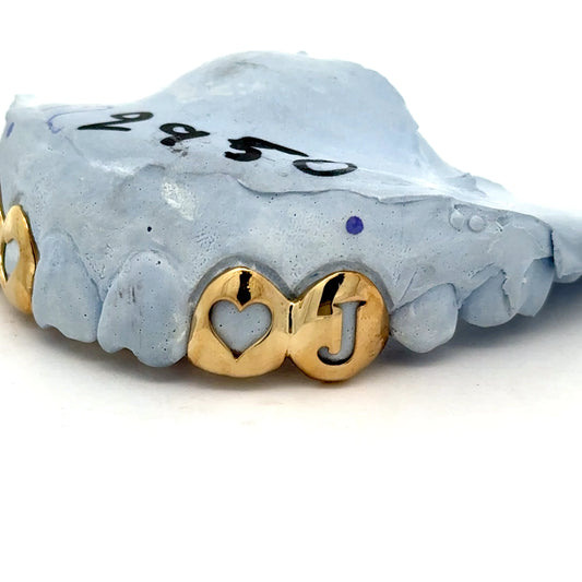 Custom 2 Teeth - Open Face Heart + Open Letter Grillz