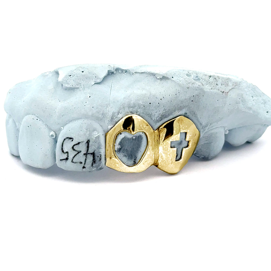 Custom 2 Teeth - Open Face Heart + Open Face Cross Grillz