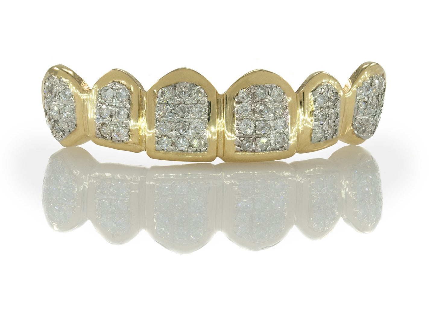 Straight Hand Set Diamond Yellow Gold Grillz HS 005 14K 8 Top VVS