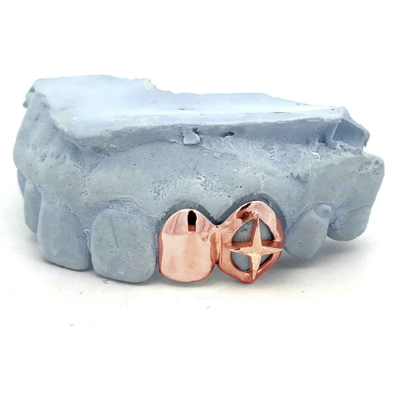 Custom 2 Teeth - 3D Star + Open Face Window Grillz