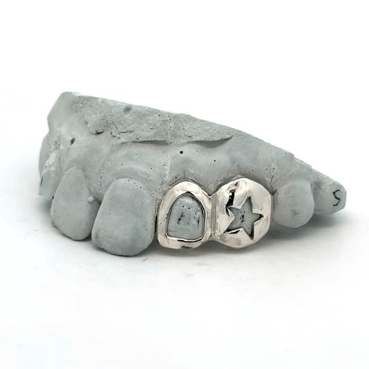 Custom 2 Teeth - Open Star Face + Open Face Window Grillz
