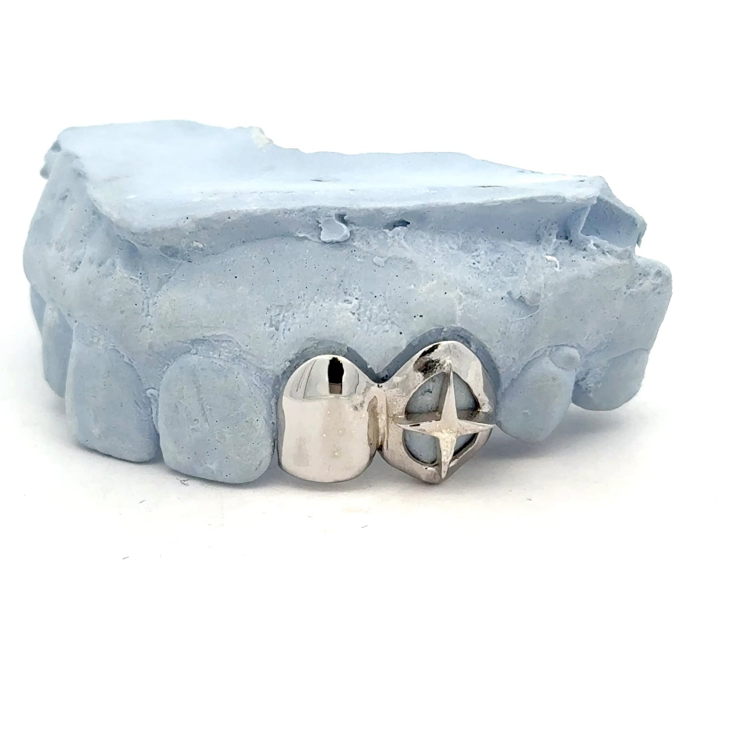 Custom 2 Teeth - 3D Star + Open Face Window Grillz