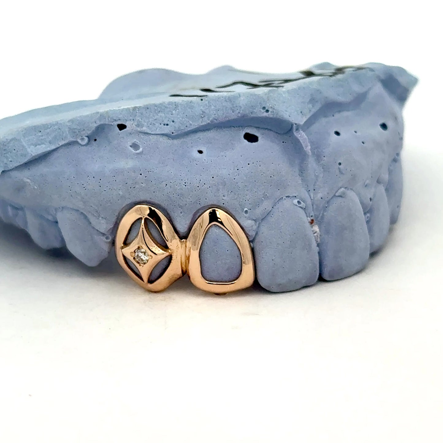 Custom 2 Teeth - 3D Star with Gem + Open Face Window Grillz