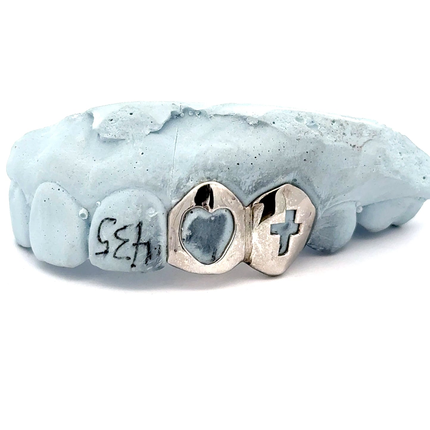 Custom 2 Teeth - Open Face Heart + Open Face Cross Grillz