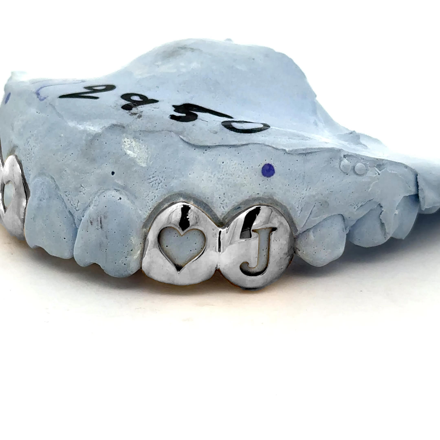 Custom 2 Teeth - Open Face Heart + Open Letter Grillz