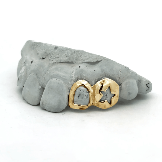 Custom 2 Teeth - Open Star Face + Open Face Window Grillz