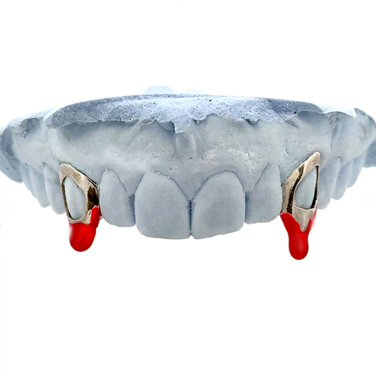 Custom Halloween Open Face Window Vampire Fang Grillz (with Blood Enamel)