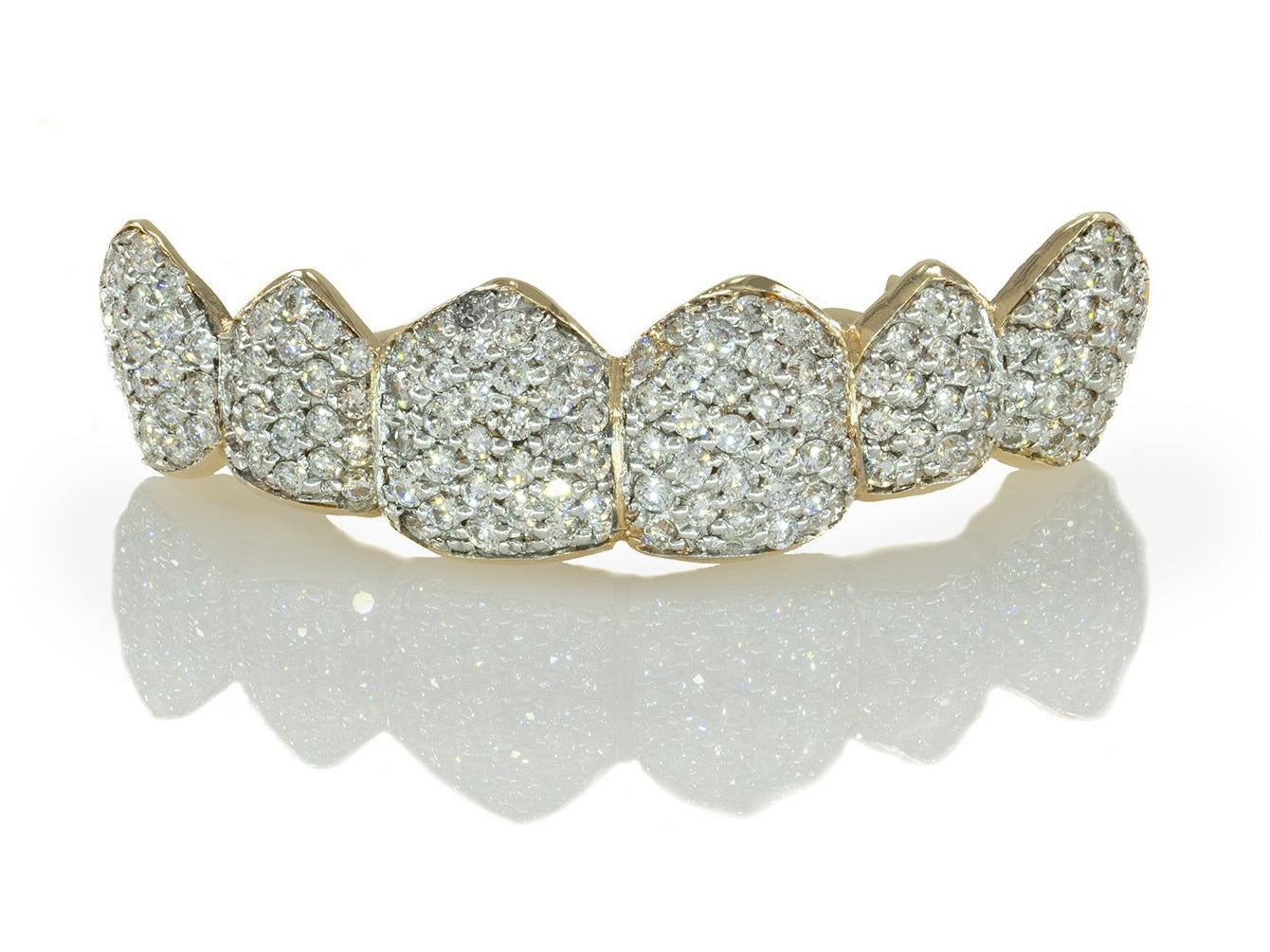 Custom Zigzag Hand Diamond Setting Yellow Gold Grillz [HS 001]