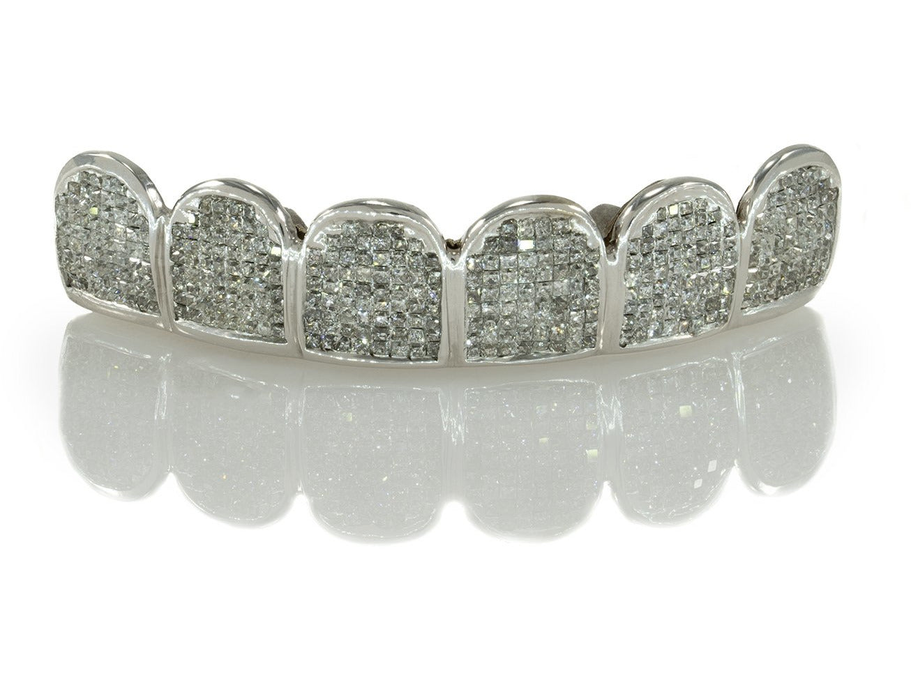 Invisible Princess Cut Block Set Diamond Gold Grillz