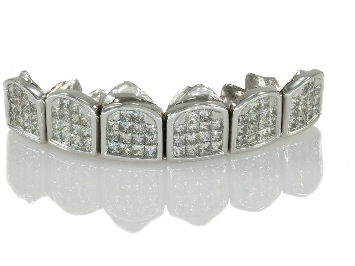 Invisible Princess Cut Block Set Diamond Gold Grillz