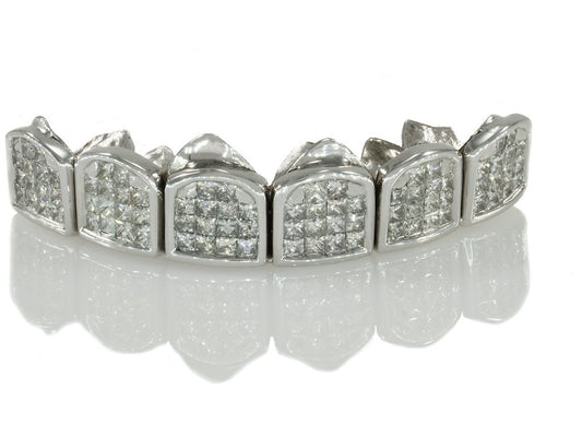 Invisible Princess Cut Block Set Diamond Gold Grillz