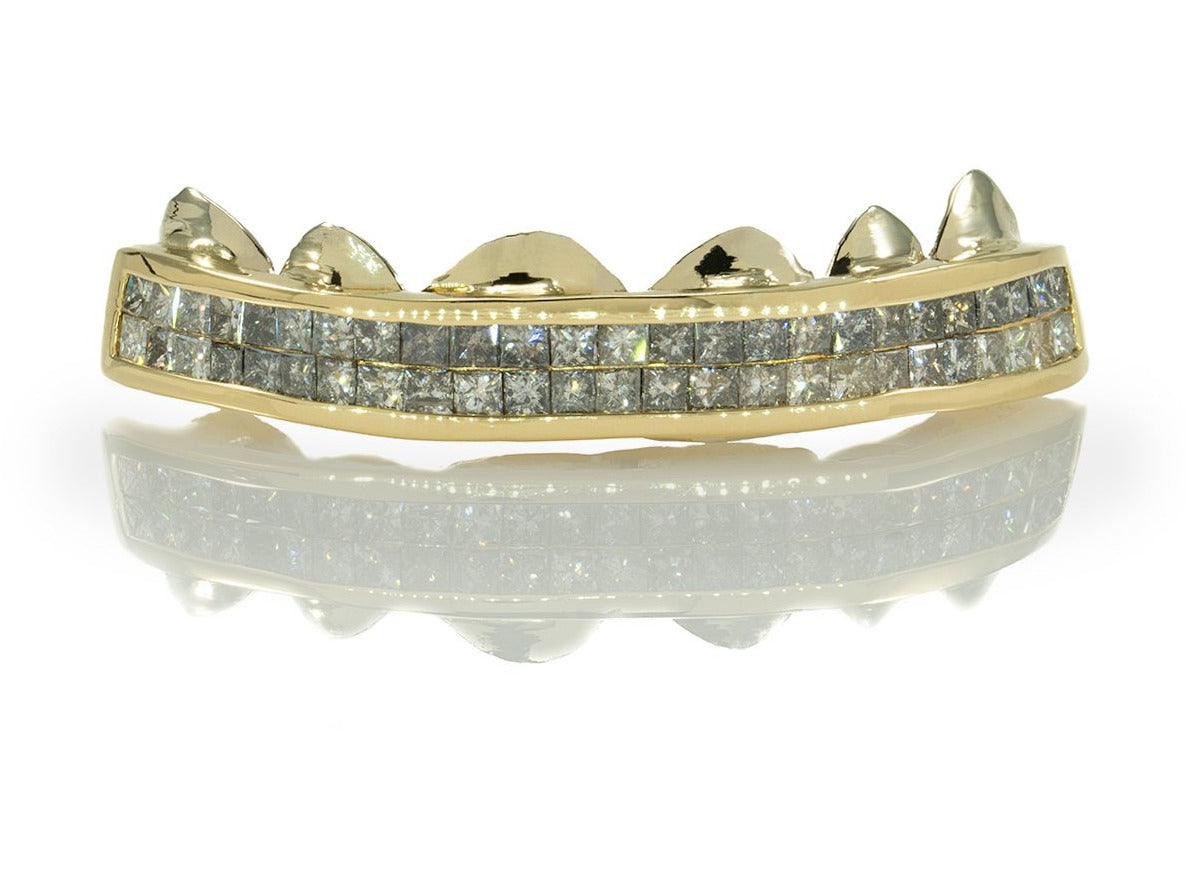 Princess Cut Channel Set Diamond Gold Grillz