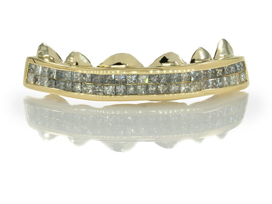Princess Cut Channel Set Diamond Gold Grillz