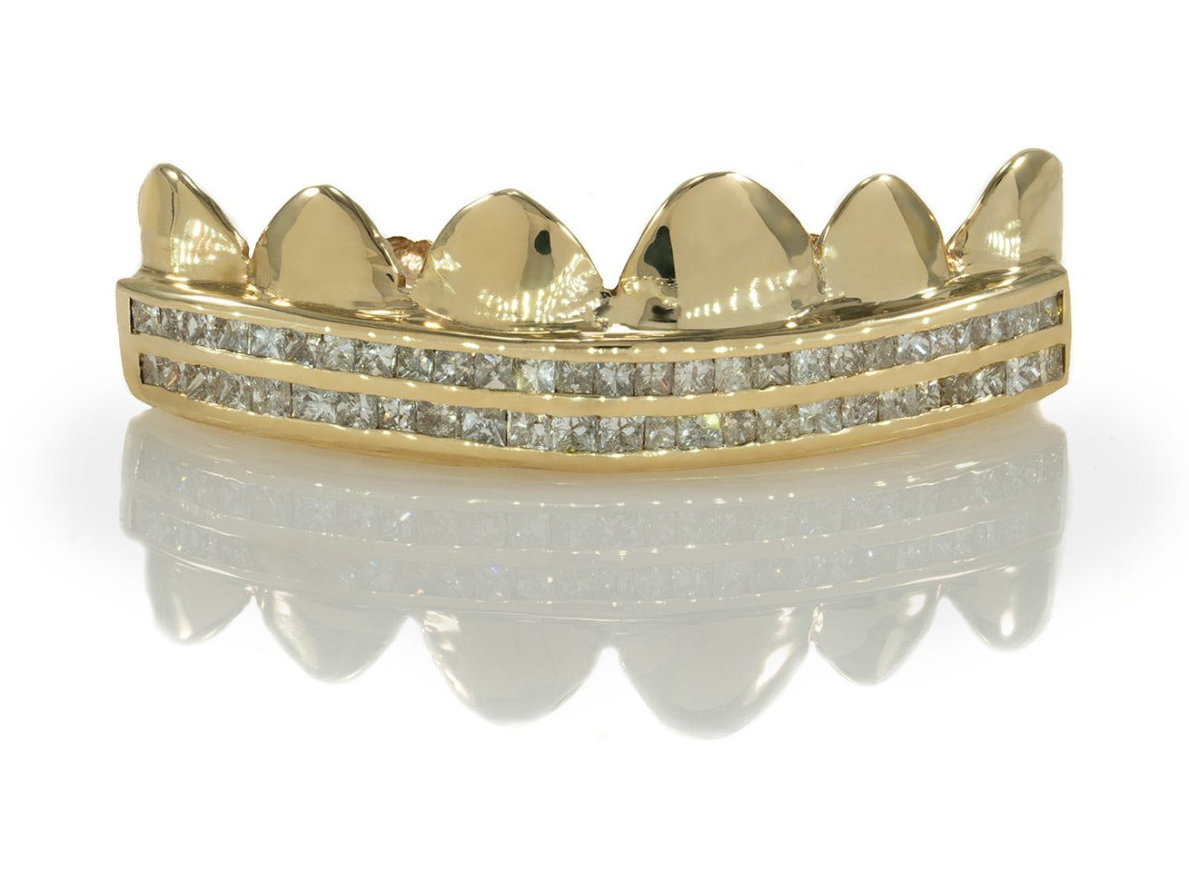 Princess Cut Diamond Set Gold Grillz